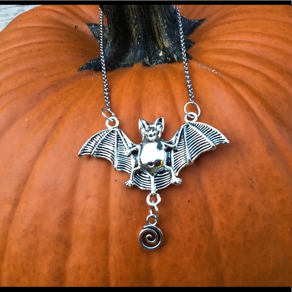 Silver bat necklace stainless chain long handmade - Picture 1 of 5
